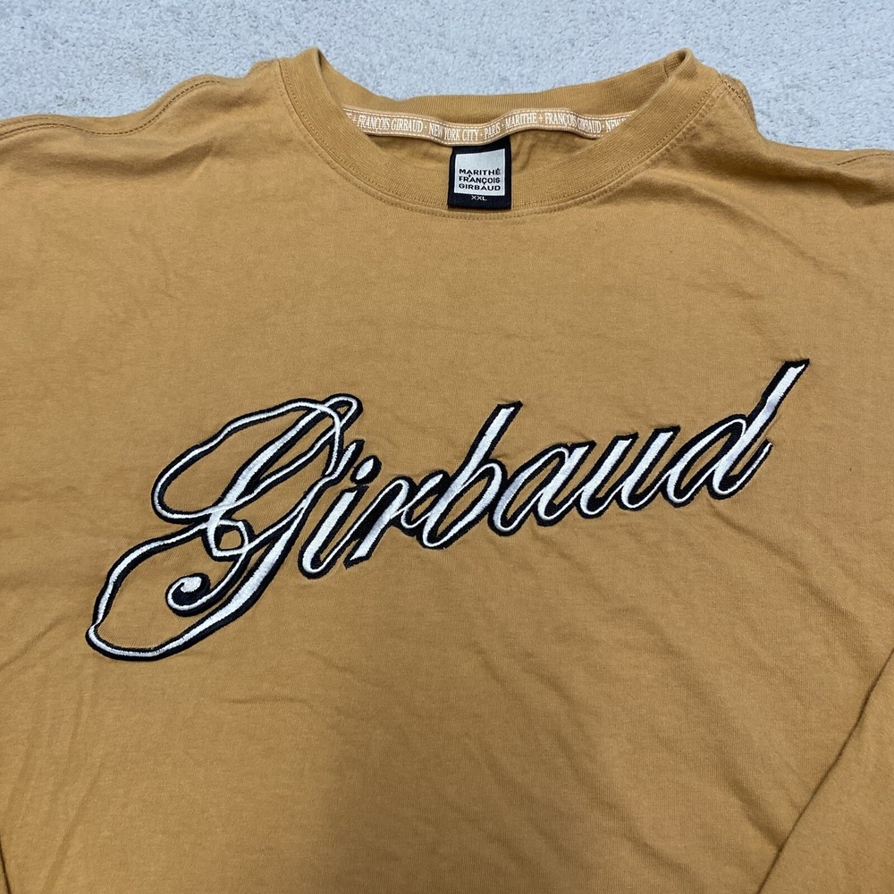 Marithe Francois Girbaud Shirt Mens XXL Camel Brown‎ Long Sleeve Script Logo MFG